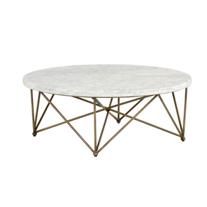 SKYY COFFEE TABLE - ROUND - ANTIQUE BRASS - WHITE MARBLE