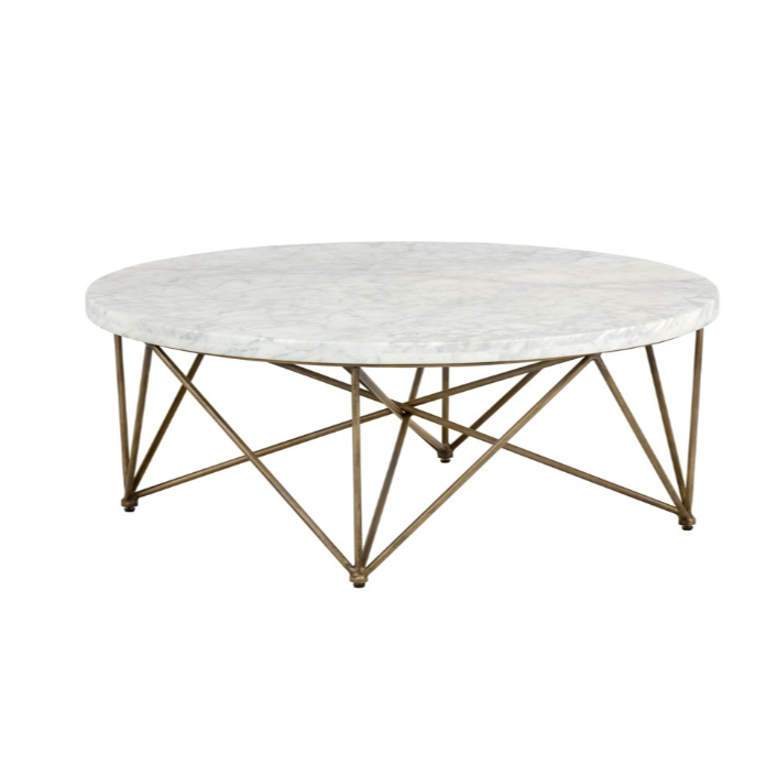SKYY COFFEE TABLE - ROUND - ANTIQUE BRASS - WHITE MARBLE